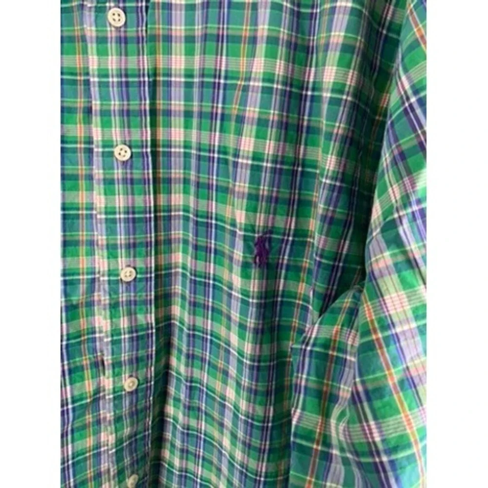 Ralph Lauren Mens XLT Tall Plaid Button Down Shirt Green Blue Purple Pony Logo